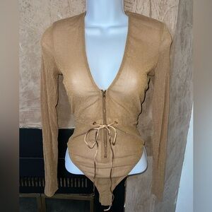 Celebrity Fashion by Hera Collection Gold Shimmer Zip-Front  Bodysuit – Size S